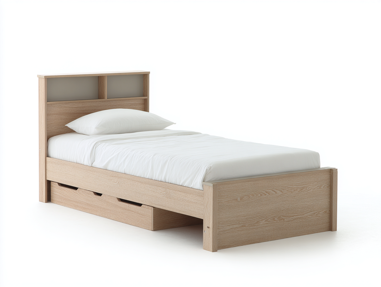 Camas individuales madera 205x100x115 cm - Roble claro - Diseño práctico-Hasoljahome