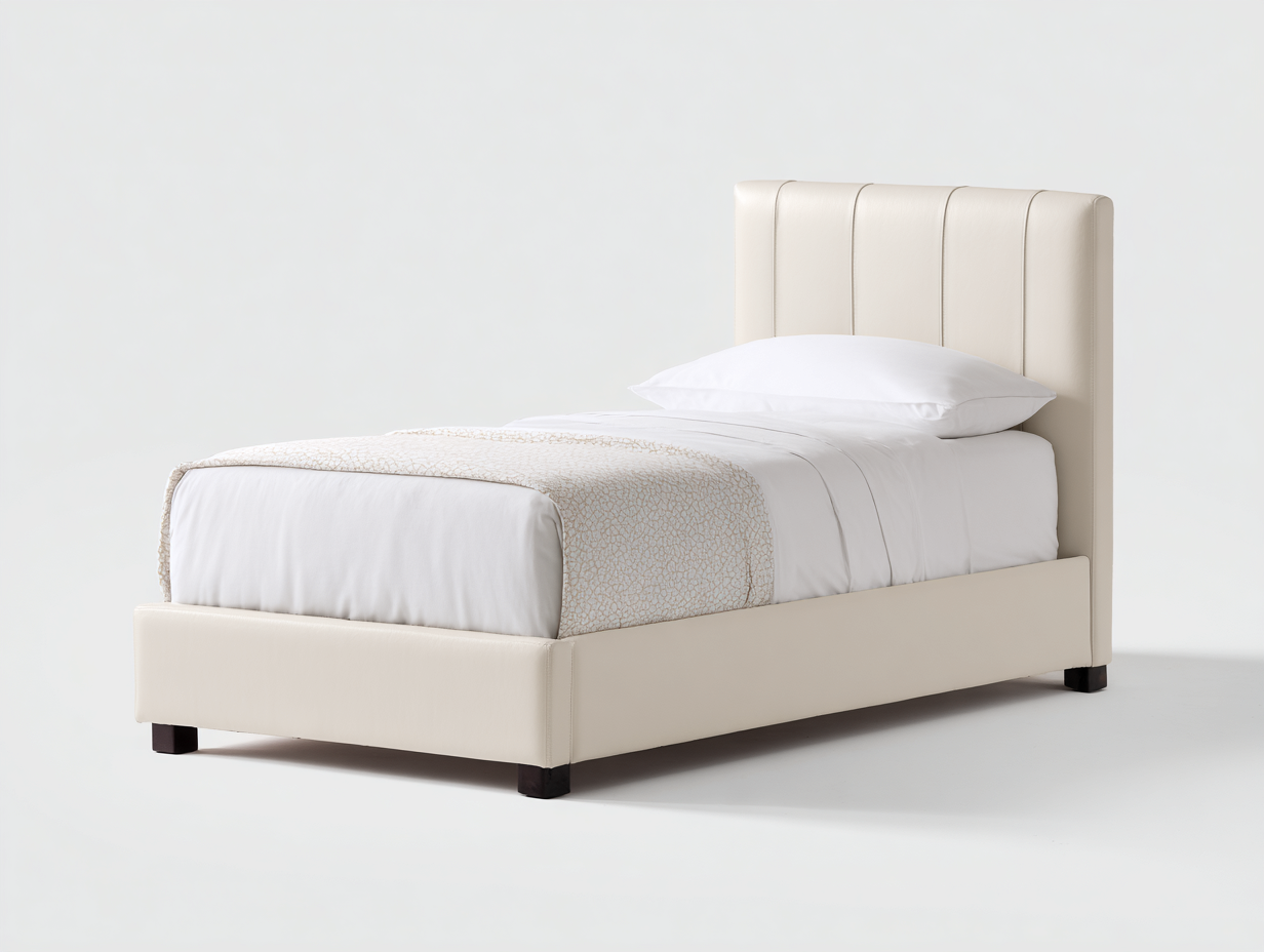 Camas individuales tapizadas piel sintética 205x100x115 cm - Beige claro - Diseño moderno-Hasoljahome