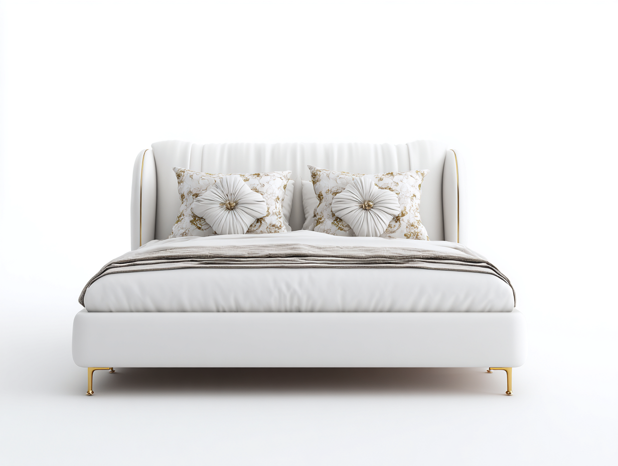 Camas dobles tapizadas en tela blanca 210x160x100 cm para dormitorio - diseño elegante con cabecero curvo-Hasoljahome