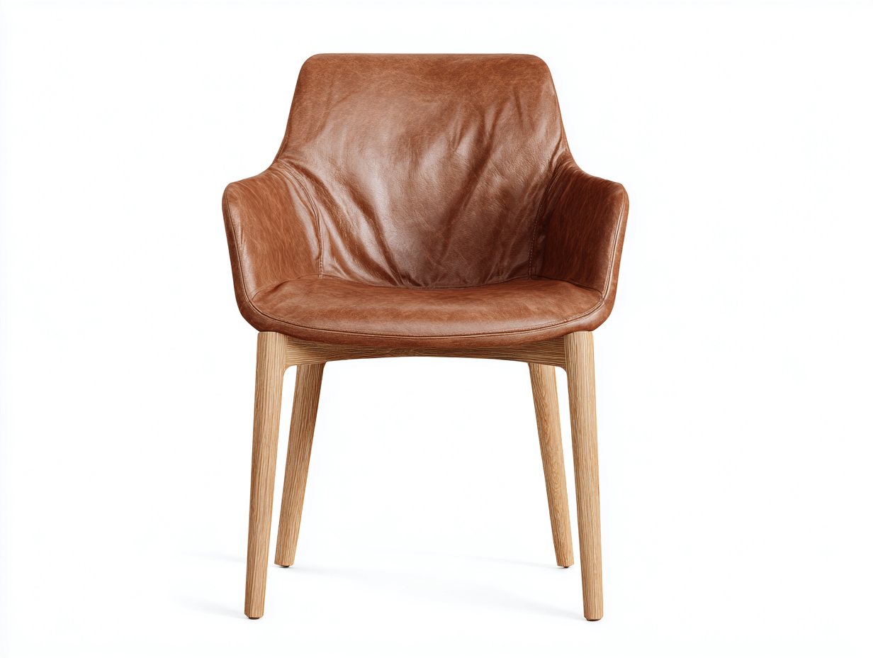Sillas de comedor tapizadas en cuero sintético 57x60x82 cm - marrón-roble natural - con reposabrazos y diseño moderno para comedor-Hasoljahome