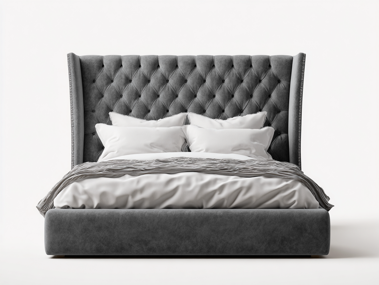 Camas dobles tapizada 200x180x125 cm - terciopelo gris oscuro con cabecero capitoné - diseño clásico moderno para dormitorio-Hasoljahome