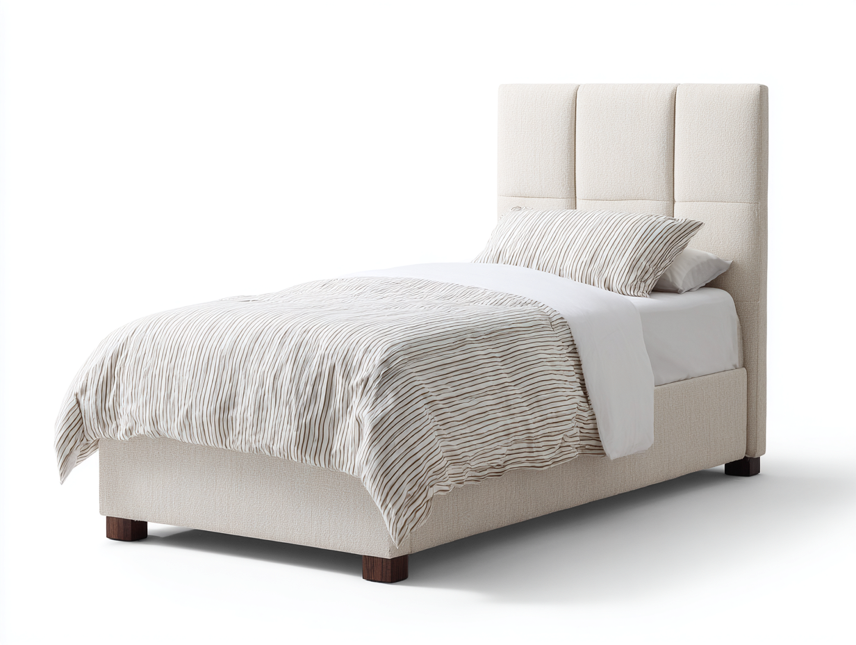 Camas individuales tapizada en tela 204x98x110 cm - beige - diseño moderno para dormitorio-Hasoljahome