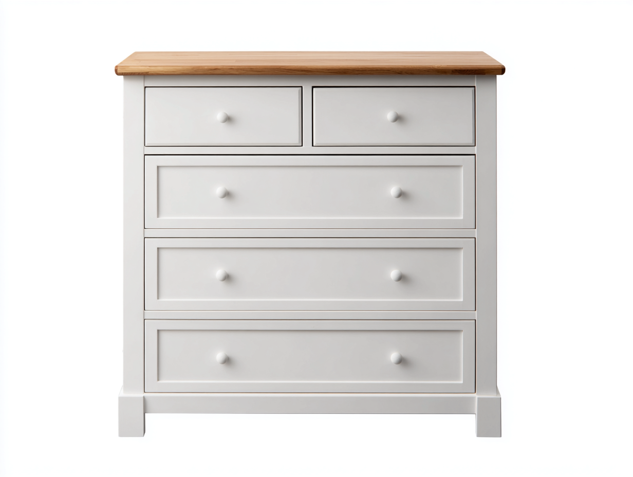 Cómodas 90x45x95 cm - madera blanca y marrón con 5 cajones - diseño clásico para dormitorio-Hasoljahome