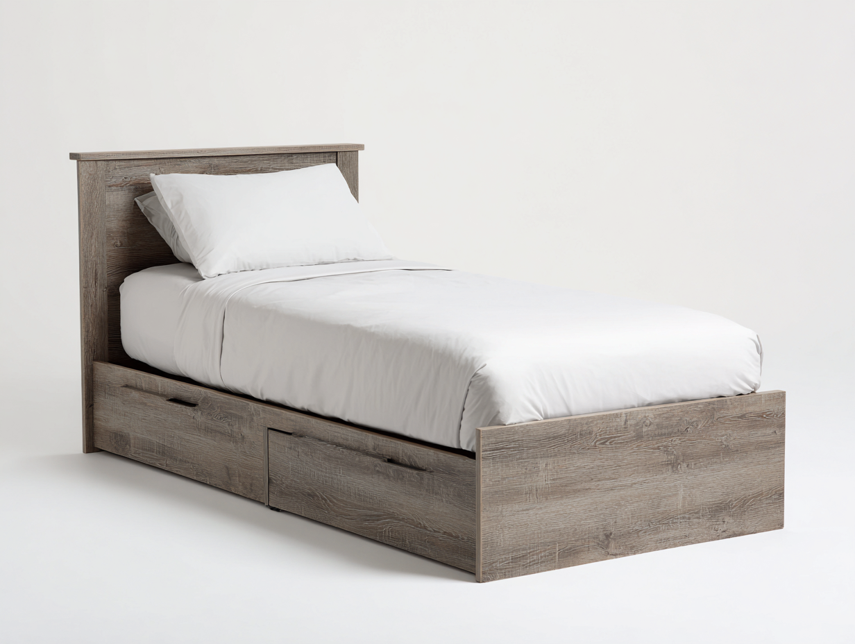Camas individuales de madera 204x99x100 cm - roble gris - con 2 cajones y diseño moderno para dormitorio-Hasoljahome