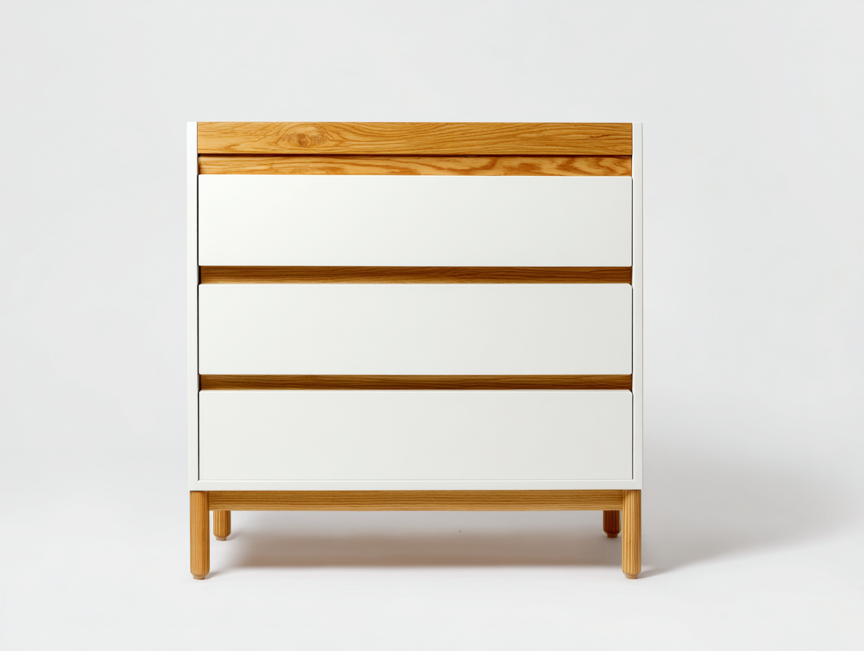 Cómodas 82x42x98 cm - madera blanca y marrón con 3 cajones - diseño nórdico para dormitorio-Hasoljahome
