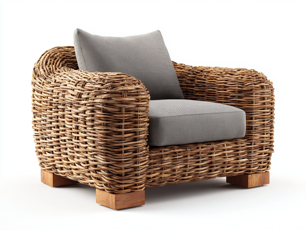 Sillones de ratán 105x88x78 cm - ratán marrón y cojín gris - diseño natural para jardín-Hasoljahome