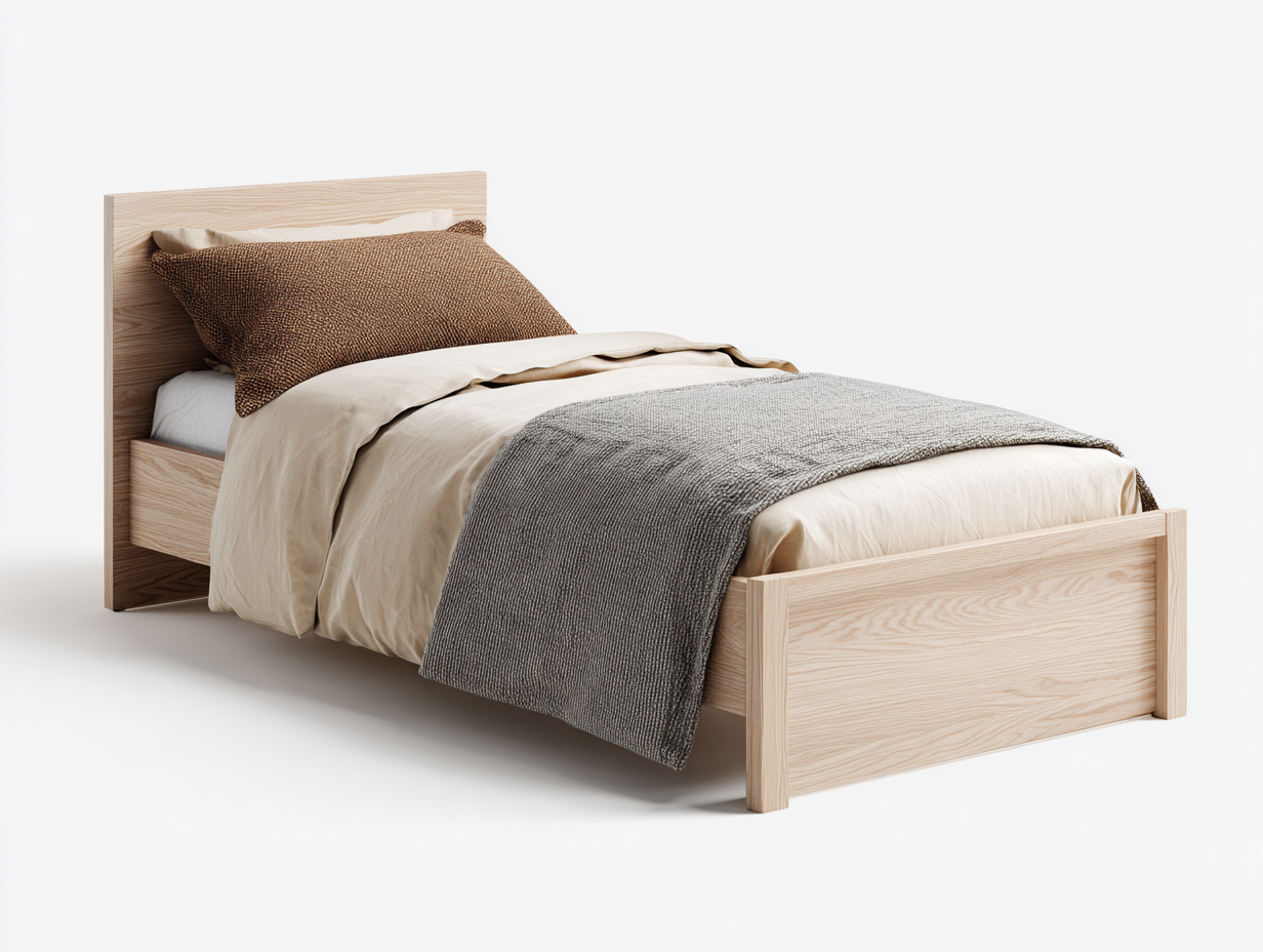 Camas individuales 206x98x90 cm - madera en tono marrón claro - diseño natural para dormitorio-Hasoljahome