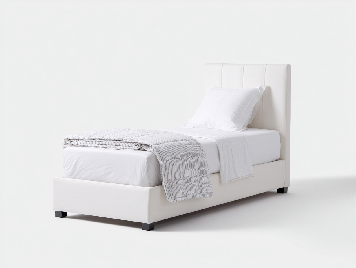 Camas individuales tapizadas piel sintética 200x95x110 cm - Blanco - Estilo minimalista-Hasoljahome