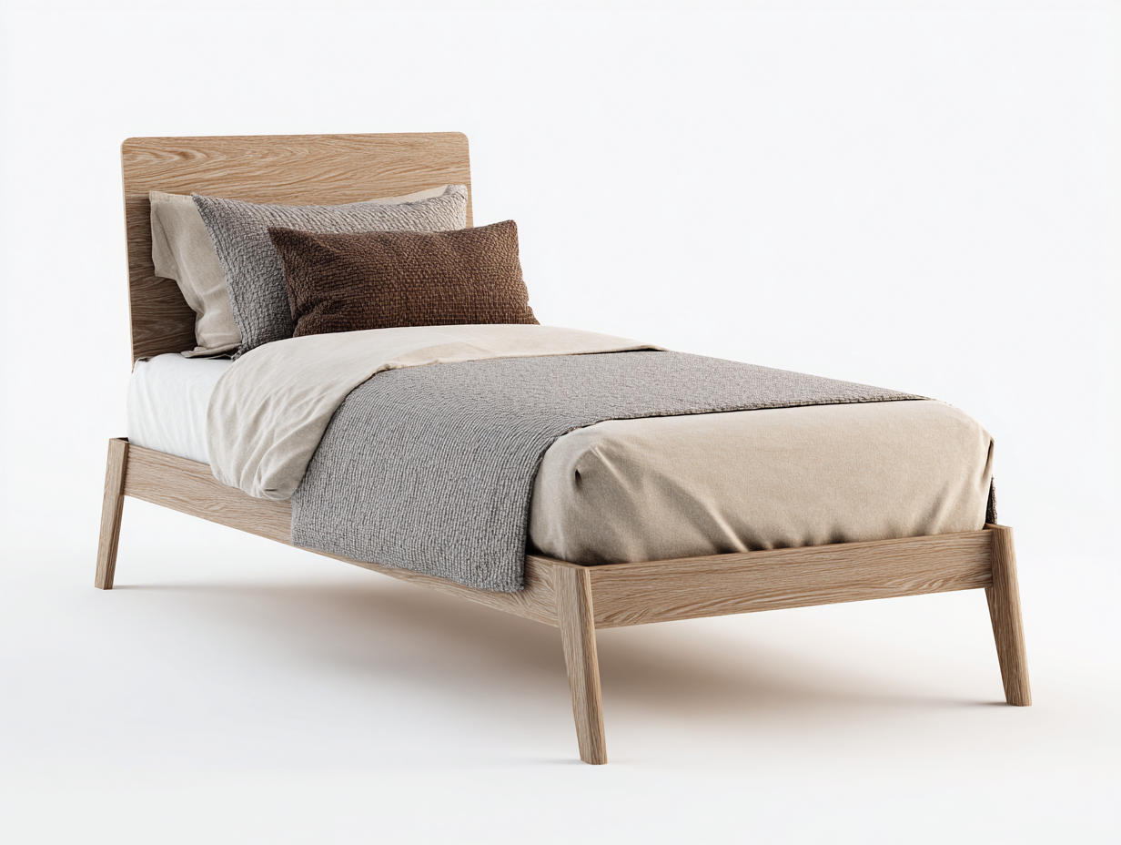 Camas individuales 200x90x86 cm - madera marrón clara con estructura elevada - diseño nórdico para dormitorio-Hasoljahome