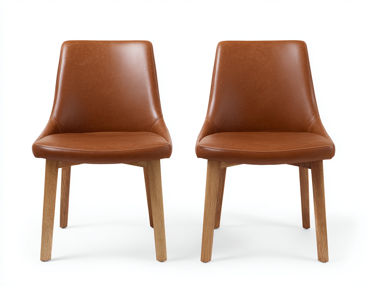 Sillas de comedor tapizadas en cuero sintético 48x55x86 cm - marrón-roble natural - juego de 2 con diseño moderno para comedor-Hasoljahome