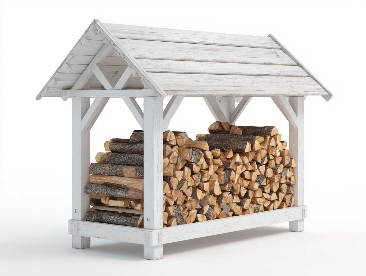 Leñero de exterior madera 170x80x145 cm - Blanco - Diseño tradicional-Hasoljahome