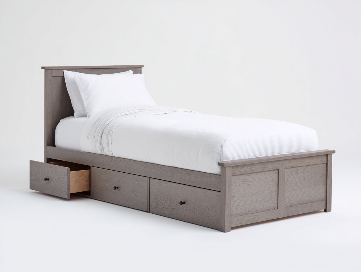 Camas individuales 206x102x96 cm - madera gris con 3 cajones - diseño clásico para dormitorio-Hasoljahome