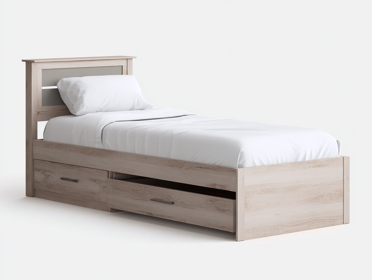 Camas individuales 206x100x94 cm - madera marrón claro con 2 cajones - diseño moderno para dormitorio-Hasoljahome