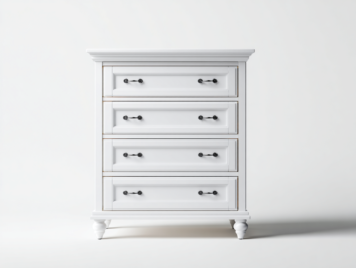 Cómodas blancas de estilo clásico 80x45x100 cm para dormitorio - diseño elegante con 4 cajones-Hasoljahome