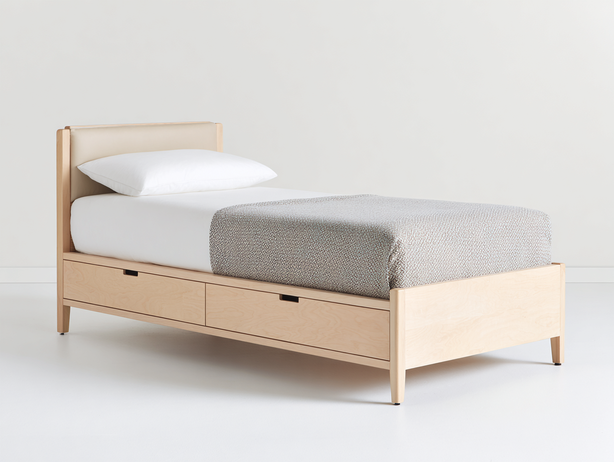 Camas individuales 200x90x92 cm - madera beige natural con 2 cajones - diseño funcional para dormitorio juvenil-Hasoljahome