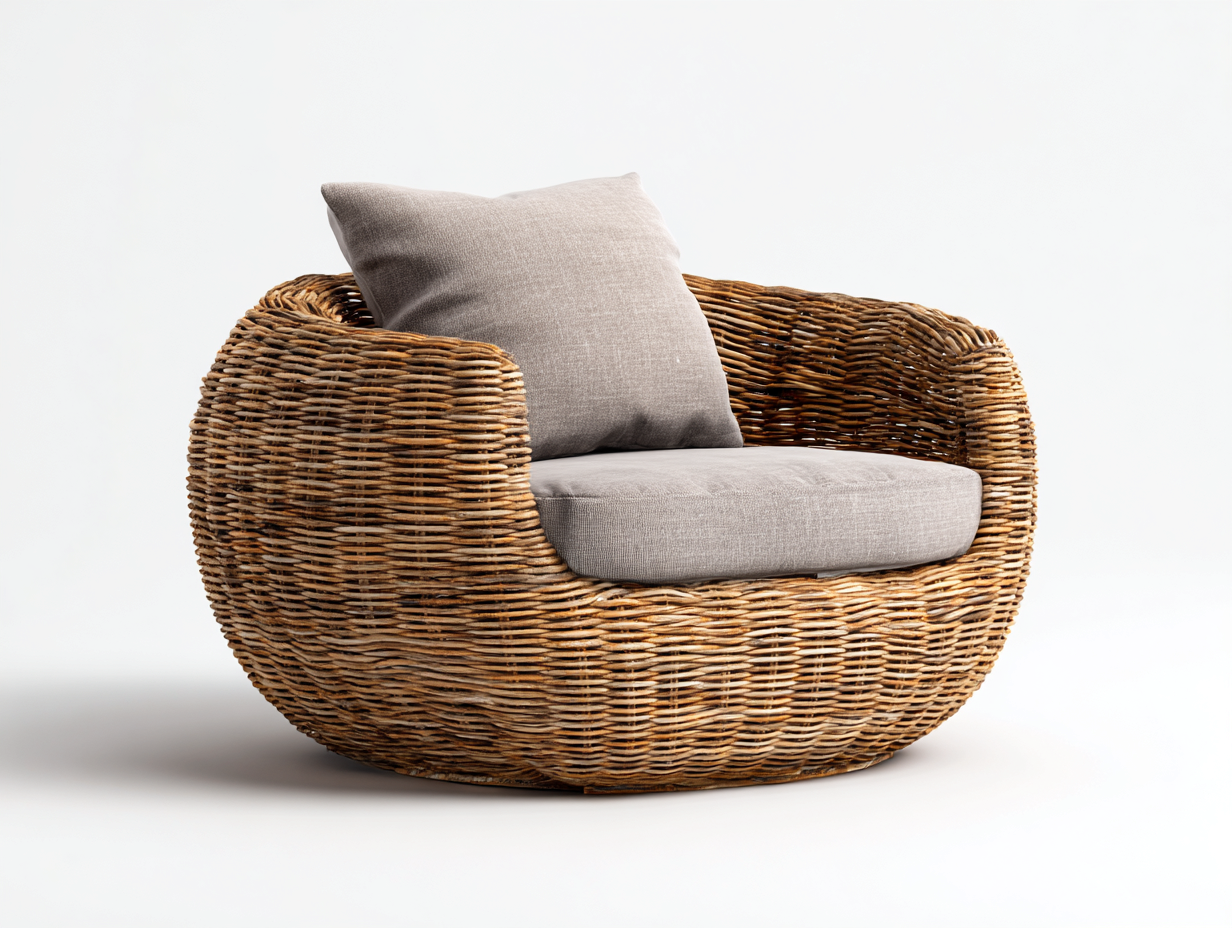 Sillones de ratán 100x90x78 cm - ratán marrón y cojín gris - diseño redondo para jardín-Hasoljahome