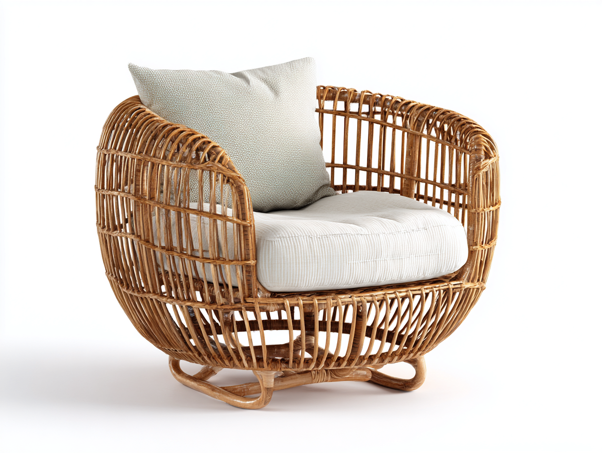 Sillones de ratán de exterior 88x82x84 cm - ratán natural-blanco - diseño redondeado para jardín-Hasoljahome