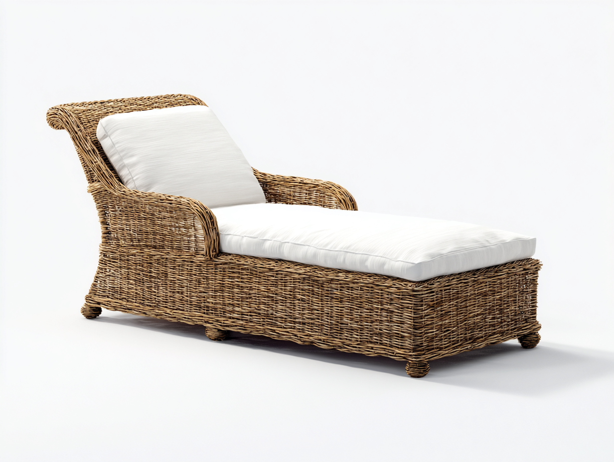 Tumbonas de ratán con reposabrazos 200x75x75 cm - Marrón natural-Blanco - diseño clásico para jardín-Laviagahome