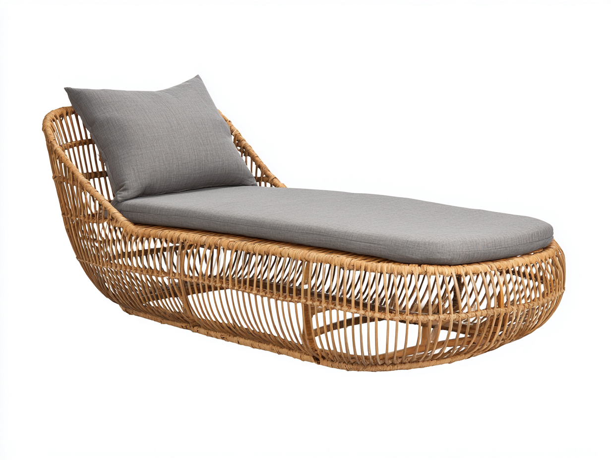 Tumbonas de ratán 195x78x82 cm - marrón claro-gris - diseño curvo para terraza-Laviagahome