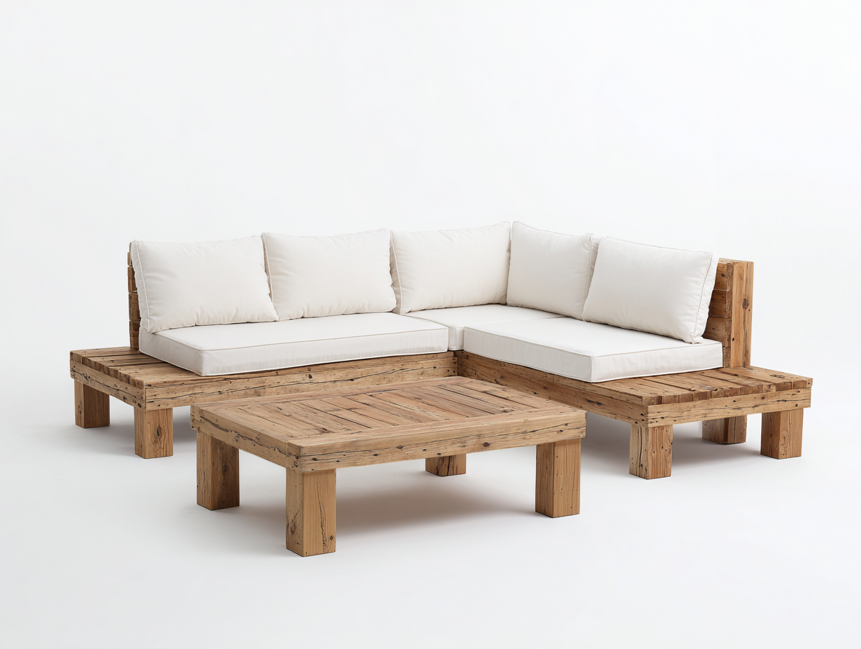 Sofás de exterior madera 240x240x75 cm marrón y beige - diseño modular-Laviagahome