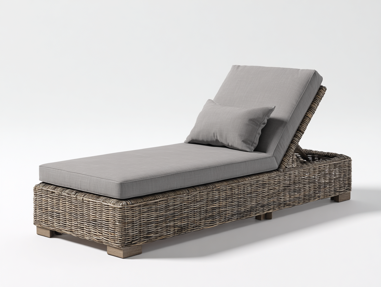 Tumbonas de ratán 200x75x68 cm - Marrón natural-Gris - diseño moderno para jardín-Laviagahome