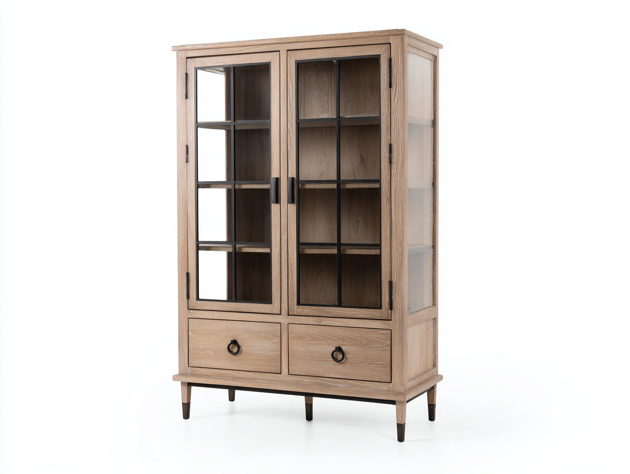 Vitrinas de madera y vidrio 90x38x120 cm - Marrón natural - diseño clásico para salón-Laviagahome