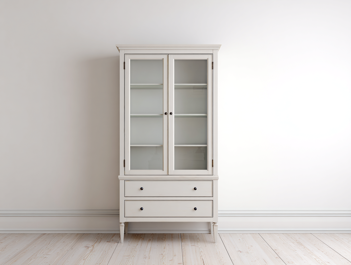 Vitrinas de madera y vidrio 95x40x140 cm - Blanco envejecido - diseño clásico para salón-Laviagahome