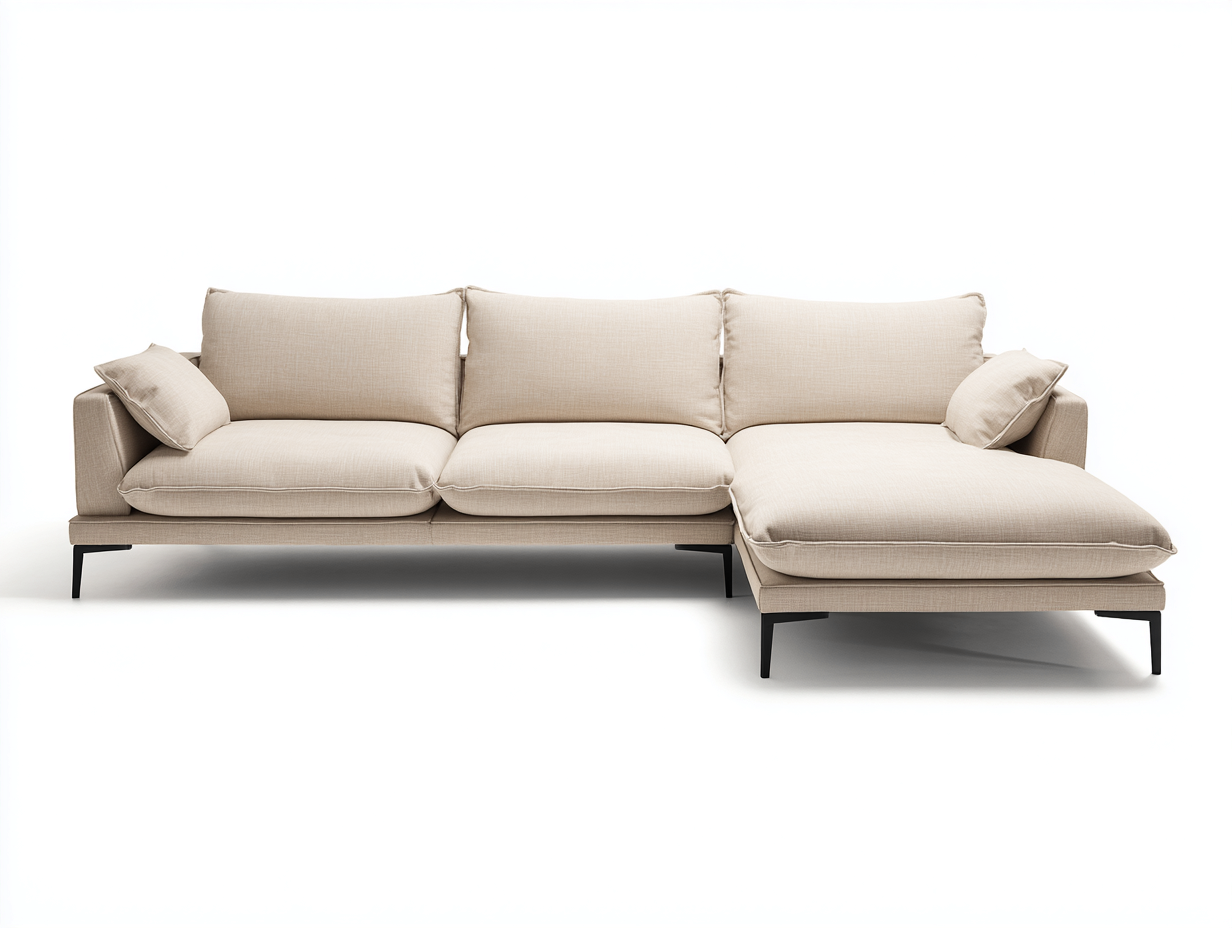 Sofás de esquina tapizados de tela 285x170x82 cm - beige y negro - diseño moderno con chaise longue-Laviagahome