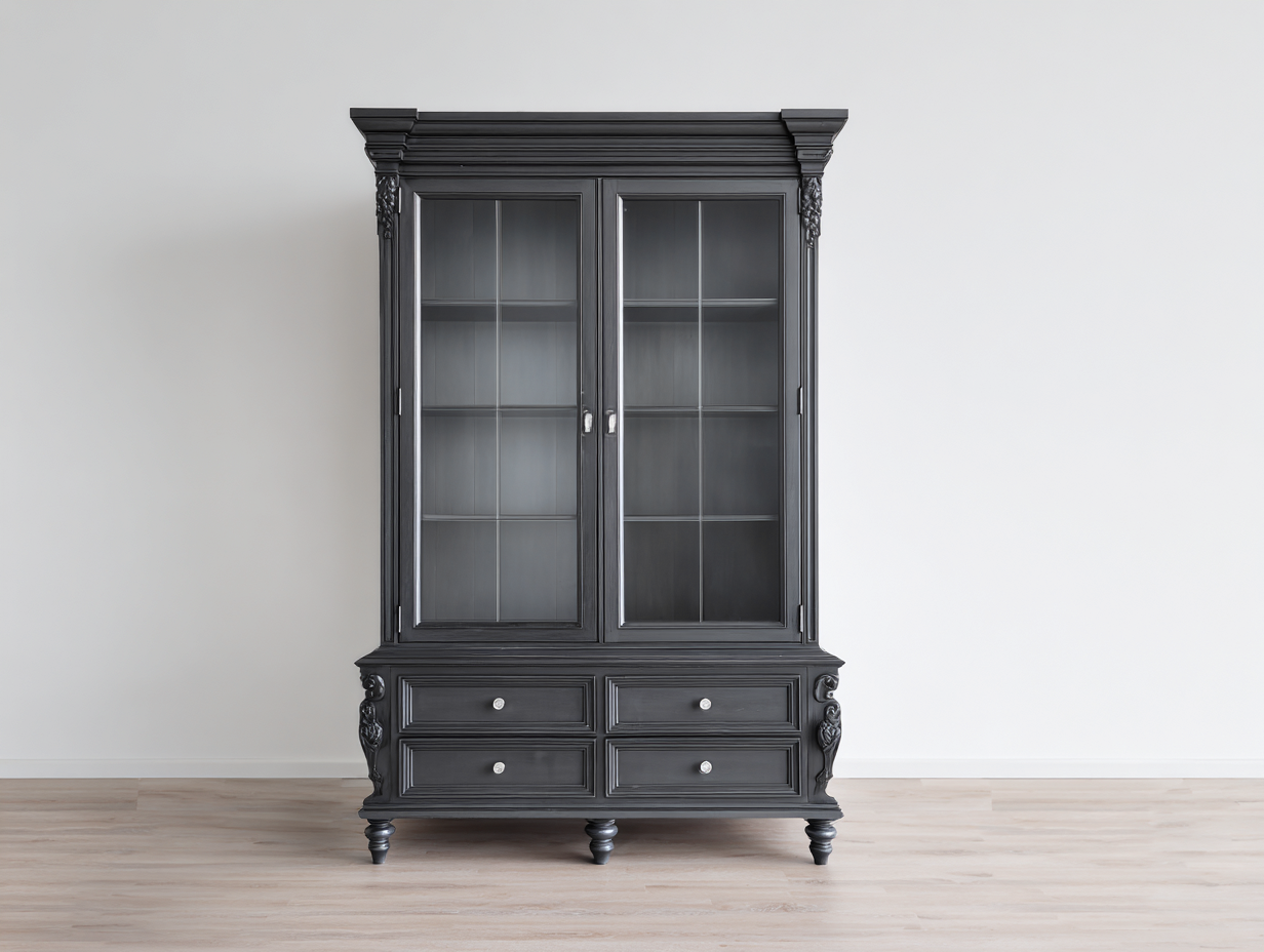 Vitrinas 120x45x190 cm - madera y vidrio negro - diseño clásico para comedor-Laviagahome