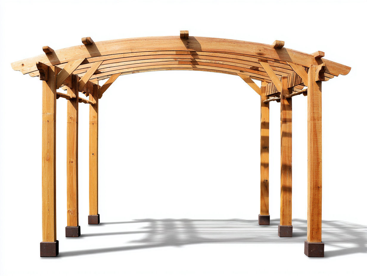 Pérgola de jardín de madera 360x260x245 cm color natural para exterior - techo arqueado estilo rústico-Laviagahome