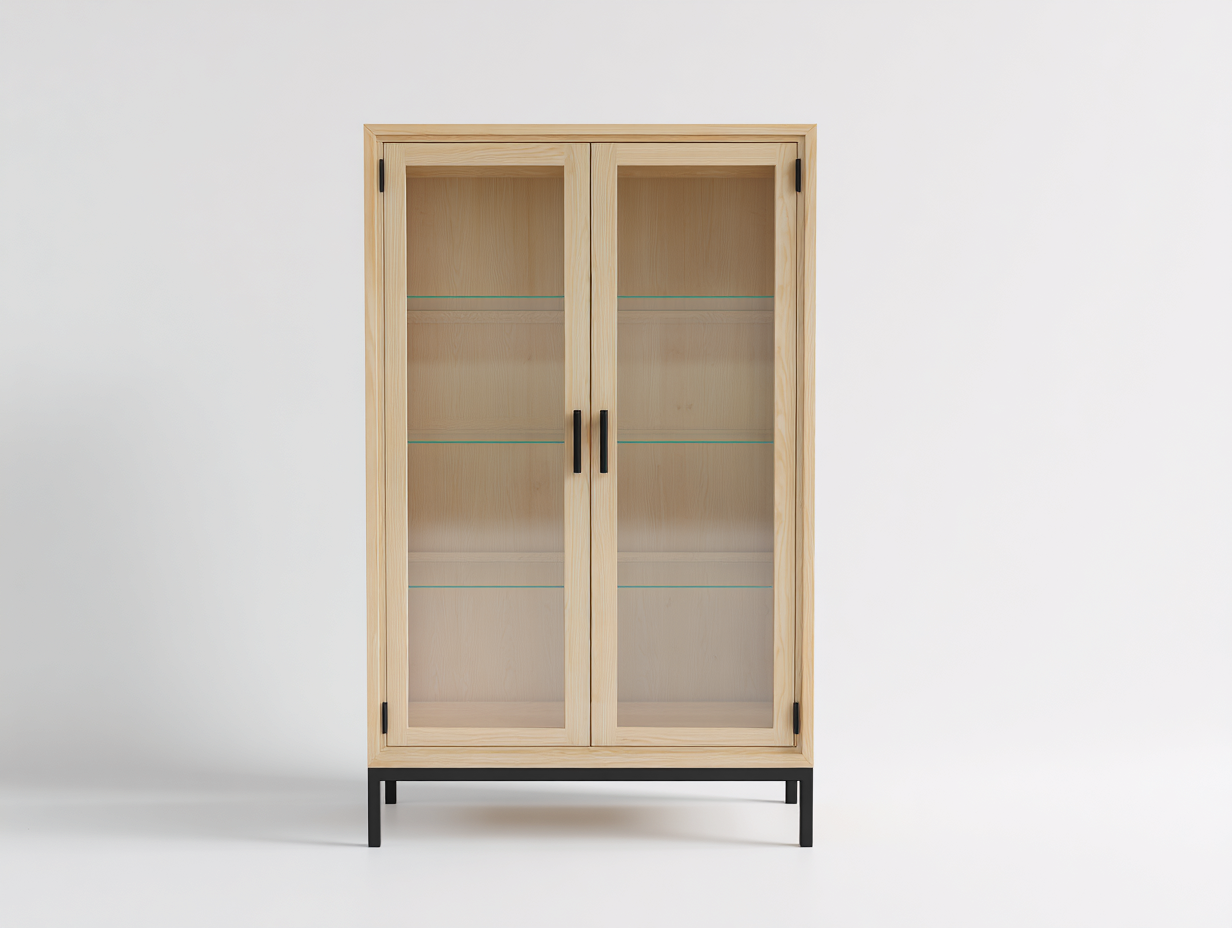 Vitrinas 95x40x150 cm - madera natural y vidrio - diseño moderno para salón-Laviagahome