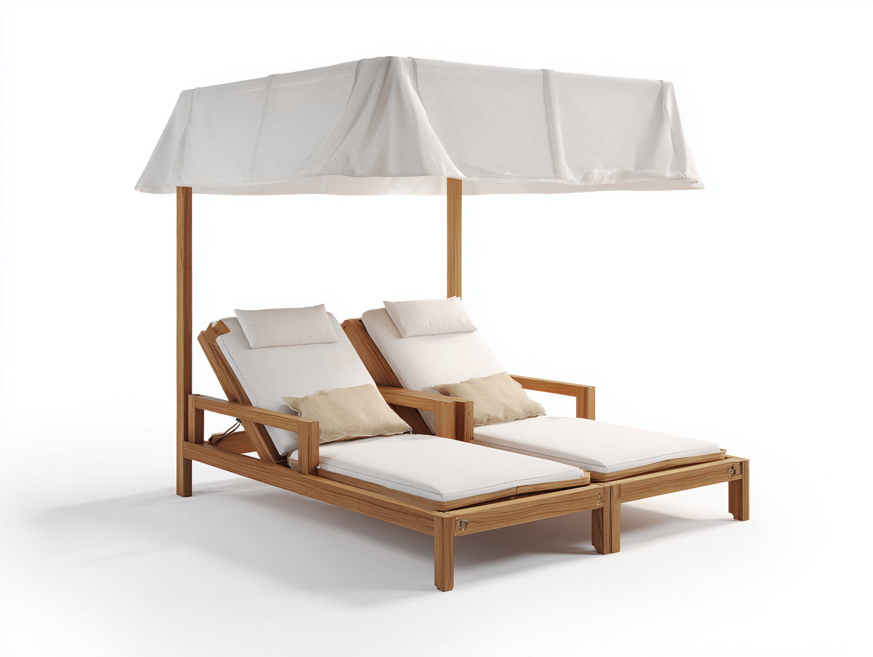 Tumbonas madera con toldo 210x160x220 cm marrón y blanco - respaldo ajustable-Laviagahome