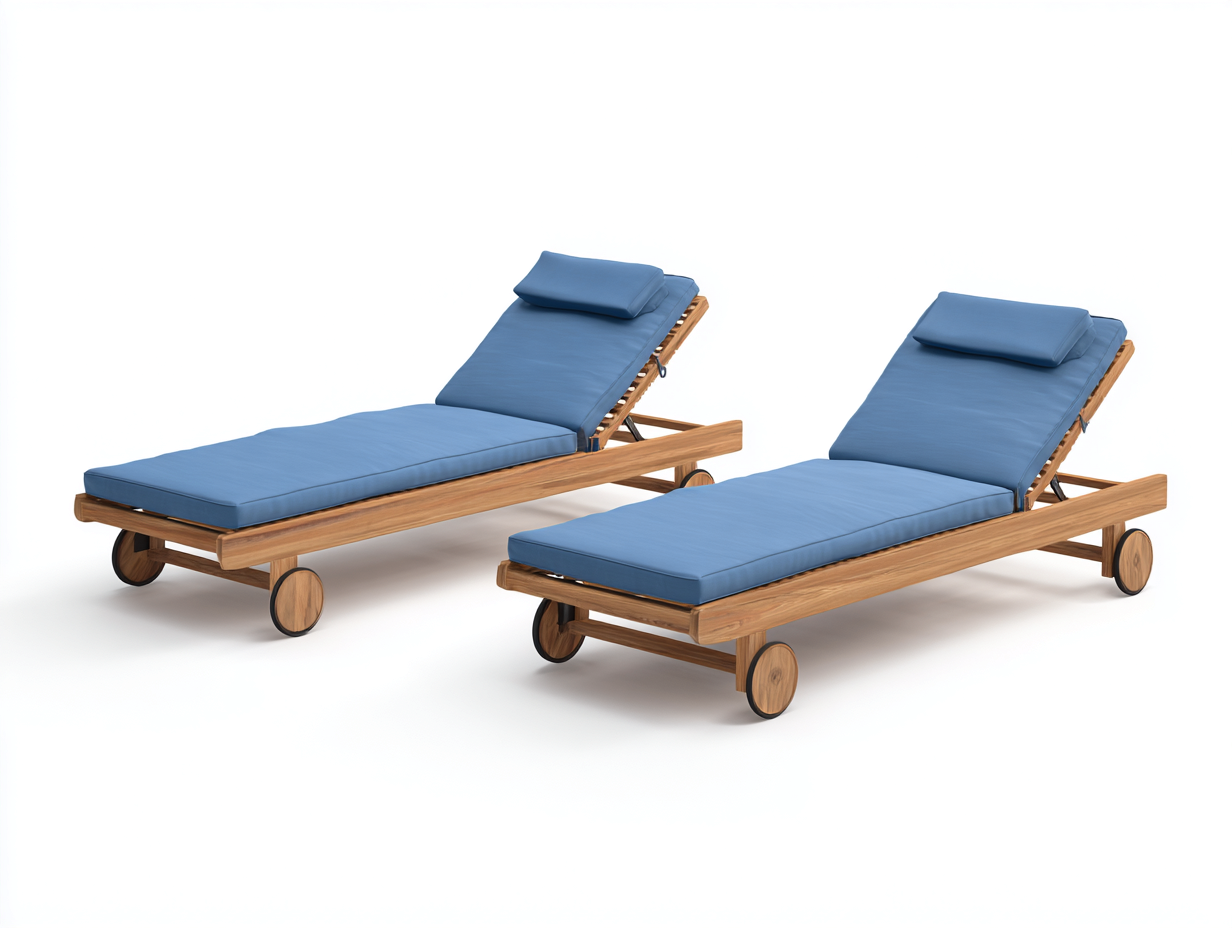 Tumbonas madera con ruedas 200x75x88 cm azul y marrón - respaldo ajustable-Laviagahome