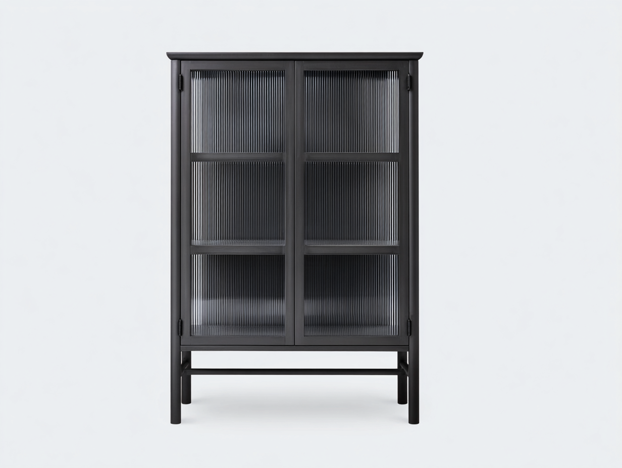 Vitrinas madera y vidrio acanalado 90x40x150 cm negro - diseño moderno-Laviagahome