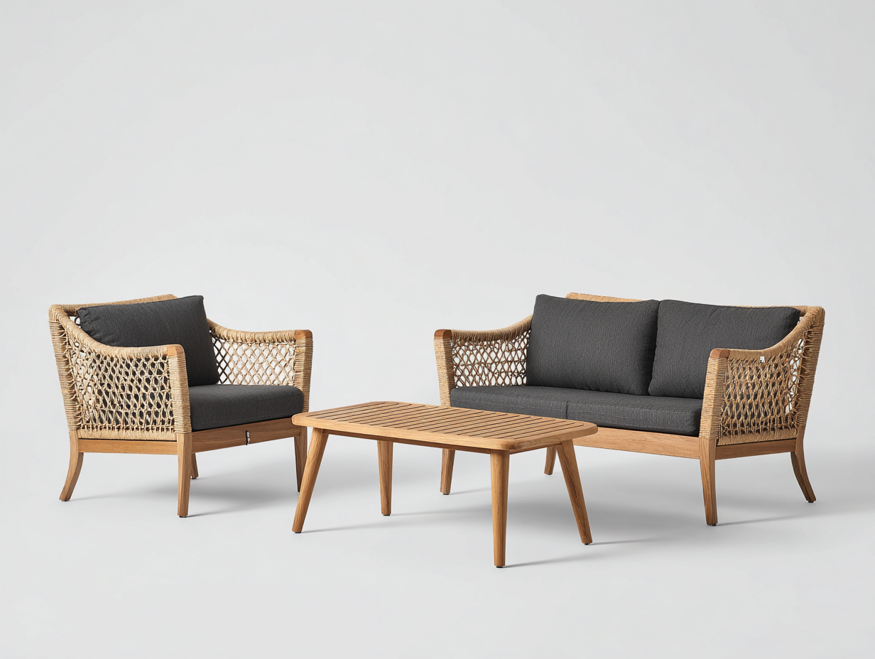 Sofás de exterior ratán sintético y madera 165x80x82 cm marrón y gris oscuro - diseño moderno-Laviagahome