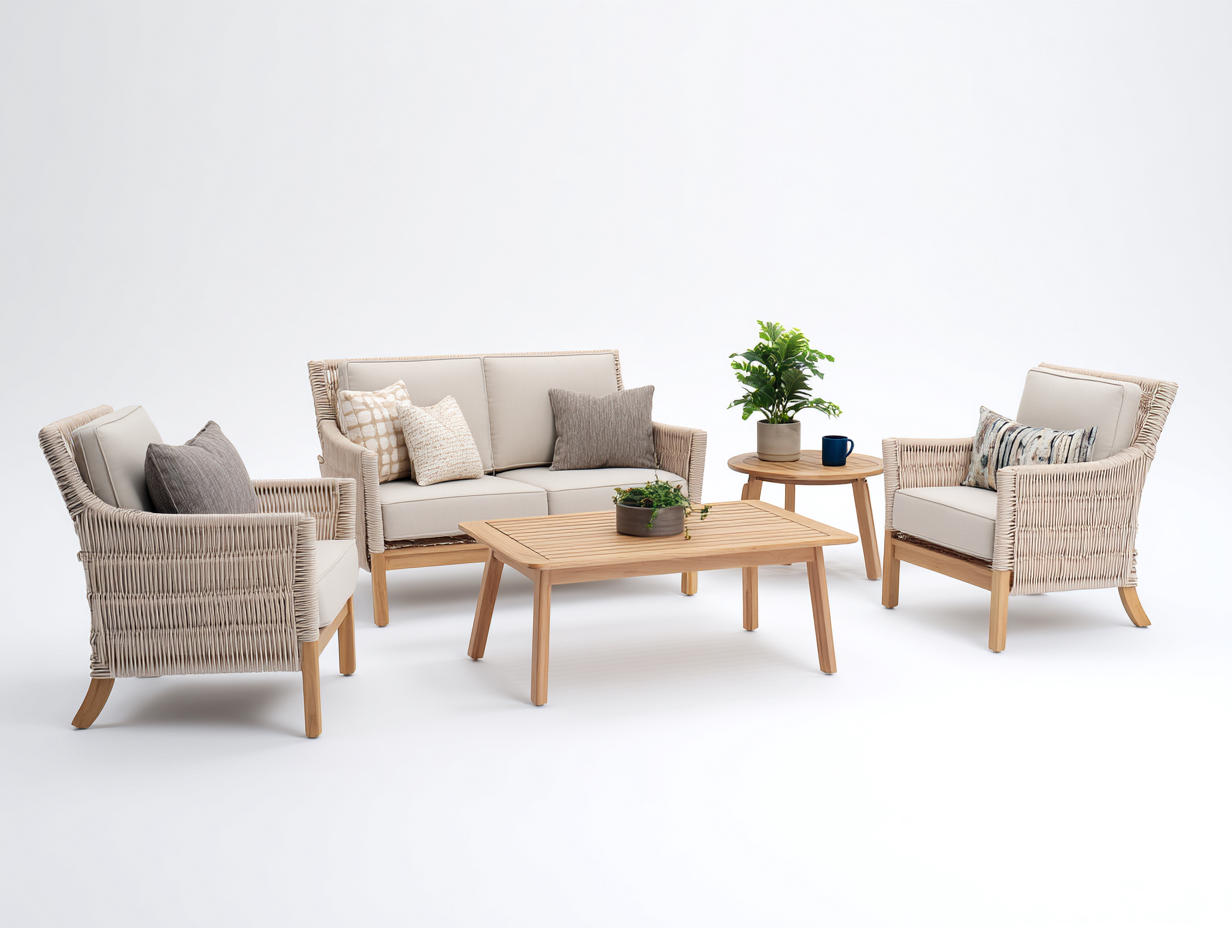 Sofás de exterior ratán sintético y madera 220x85x82 cm beige y marrón - diseño moderno-Laviagahome