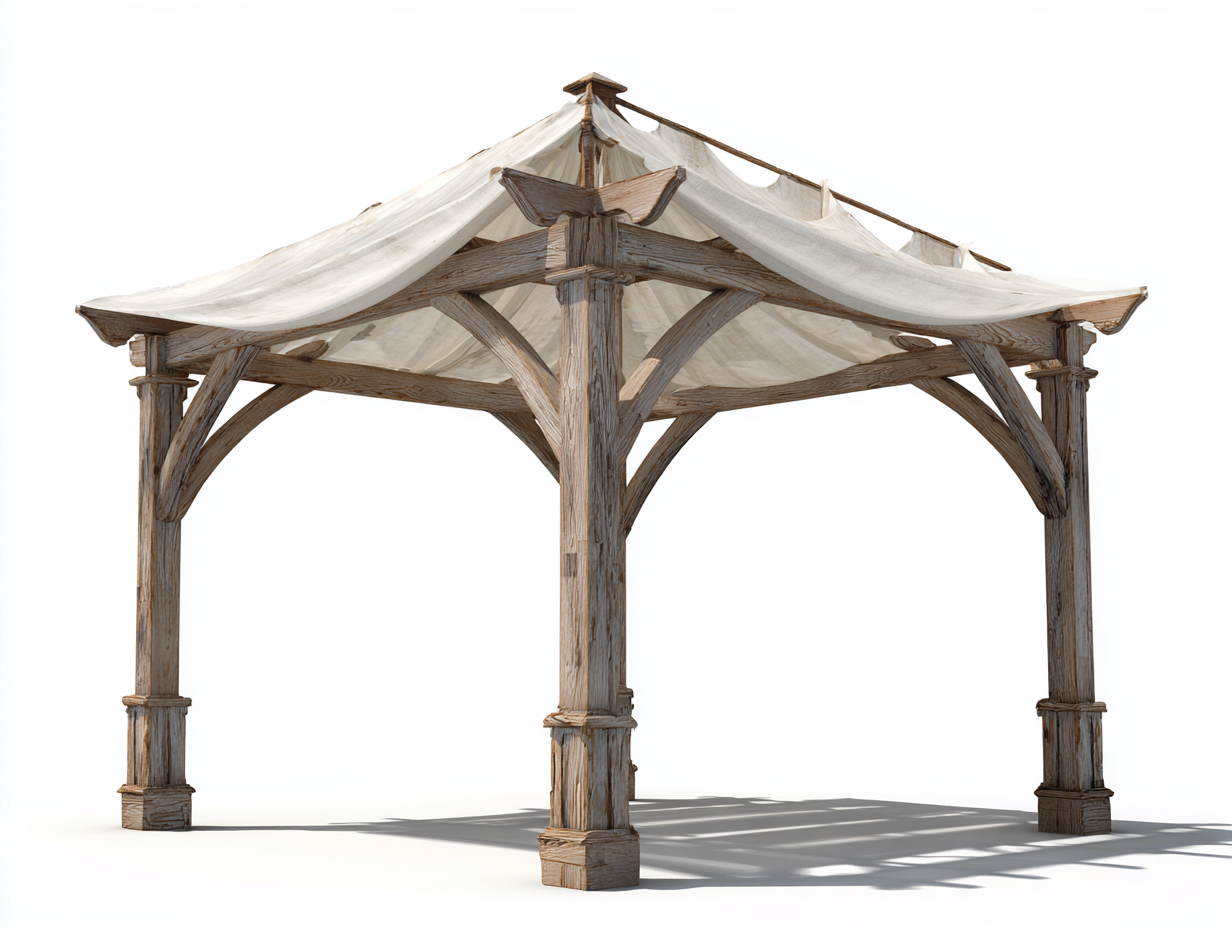 Pérgola de jardín madera y tela 400x400x300 cm marrón y beige - estilo rústico-Laviagahome