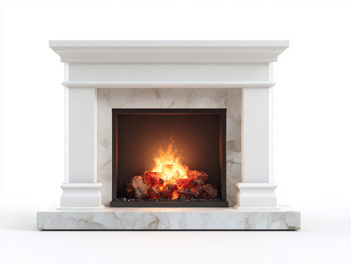 Chimeneas eléctricas 150x38x110 cm - blanco beige y negro - diseño clásico con efecto llama-Laviagahome