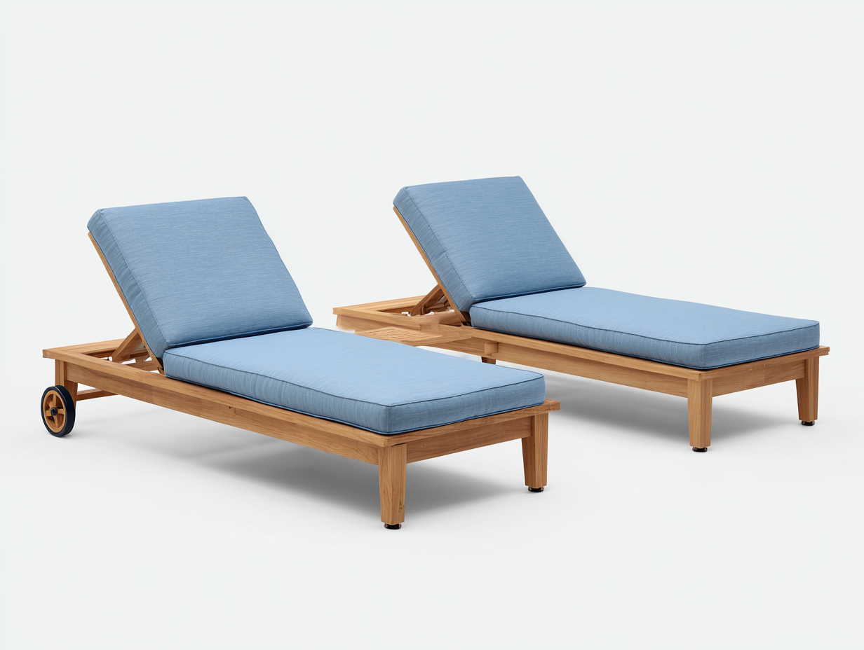 Tumbonas de madera con ruedas 200x70x85 cm - marrón-azul - diseño reclinable para jardín-Laviagahome