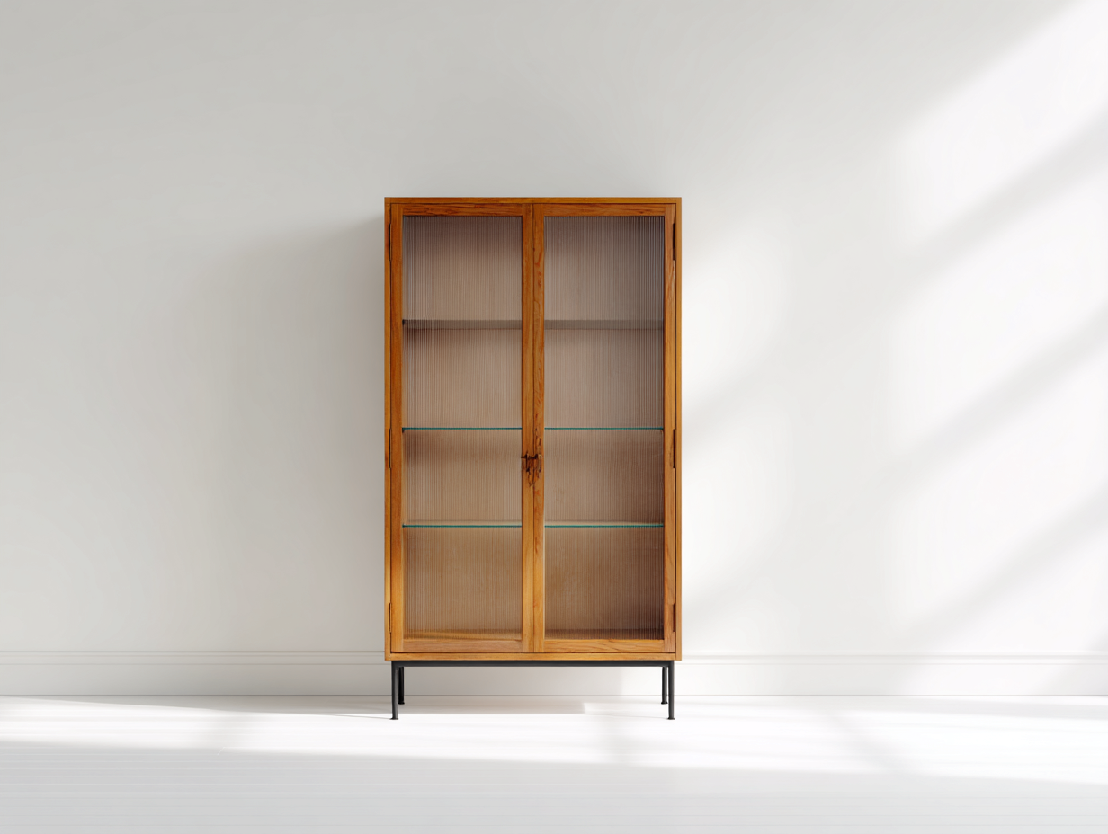 Vitrinas de madera 85x36x160 cm color roble para salón - puertas de vidrio acanalado estilo moderno-Laviagahome