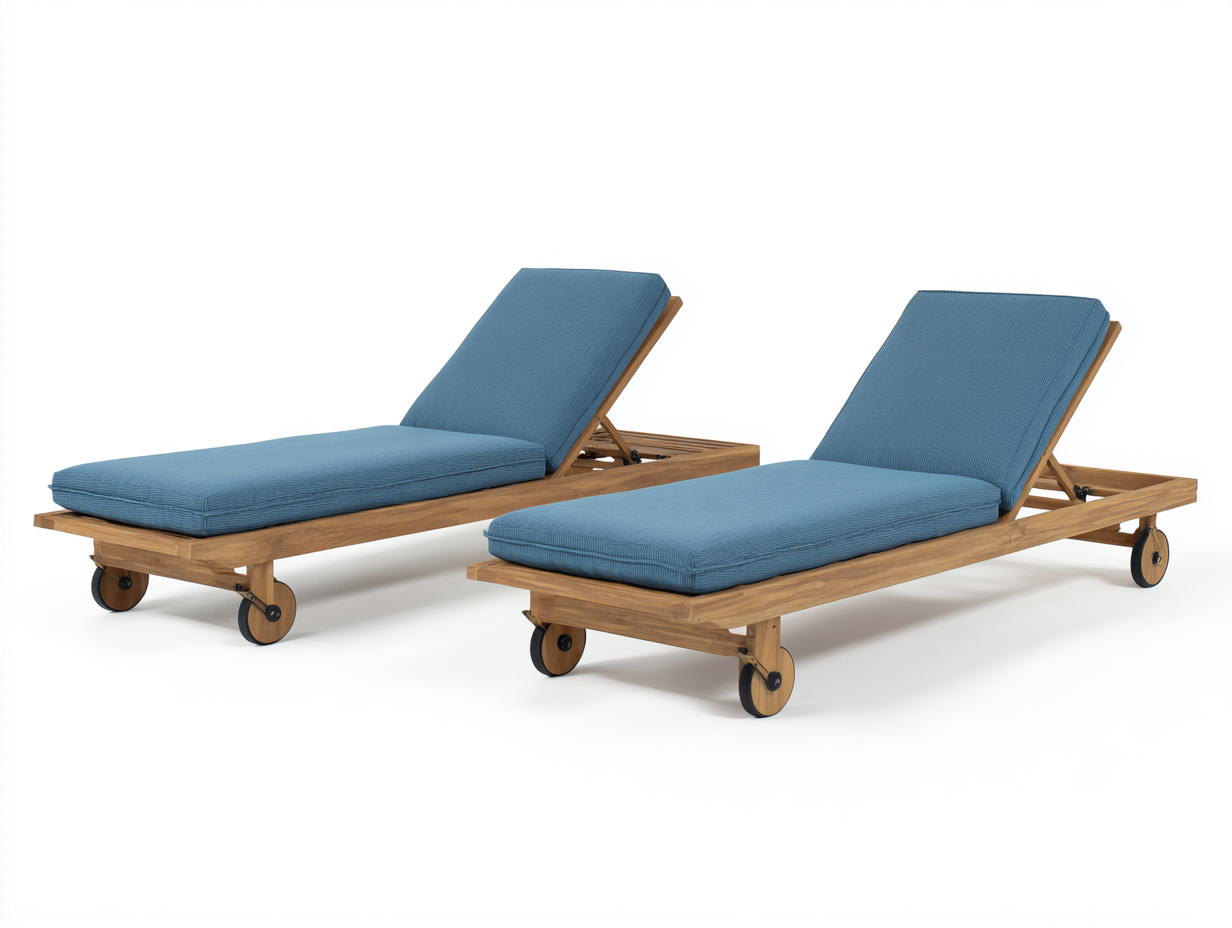 Tumbonas de madera 200x65x84 cm - marrón-azul - respaldo reclinable con ruedas para jardín-Laviagahome