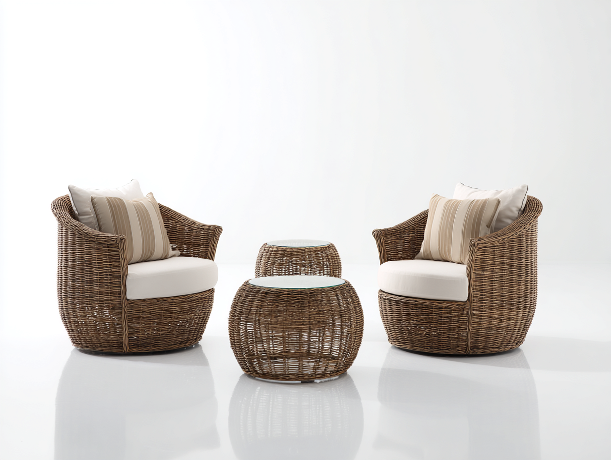 Sofás de exterior de ratán con mesas 85x80x78 cm - marrón-beige - conjunto moderno para terraza-Laviagahome