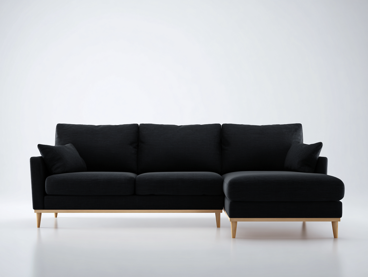 Sofás de esquina tapizados de tela 275x165x80 cm - negro y natural - diseño moderno con chaise longue-Laviagahome