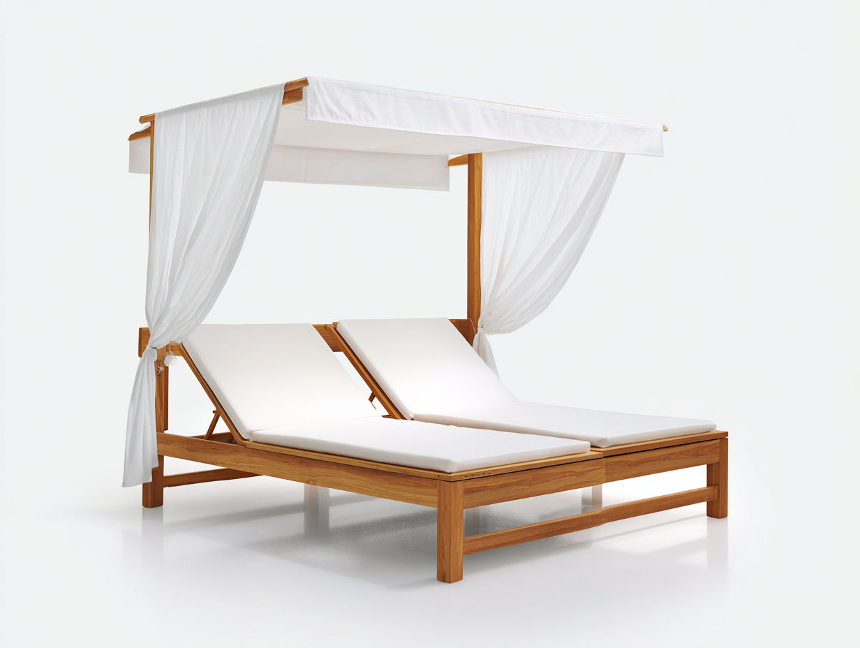 Tumbonas dobles de madera 205x160x205 cm - natural y blanco - diseño con dosel para jardín-Laviagahome