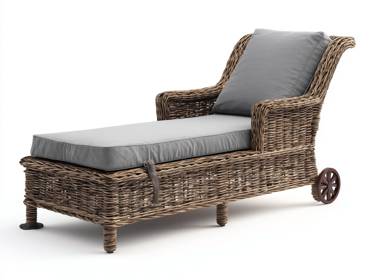 Tumbonas de ratán 190x70x92 cm - natural y gris - diseño reclinable con ruedas-Laviagahome