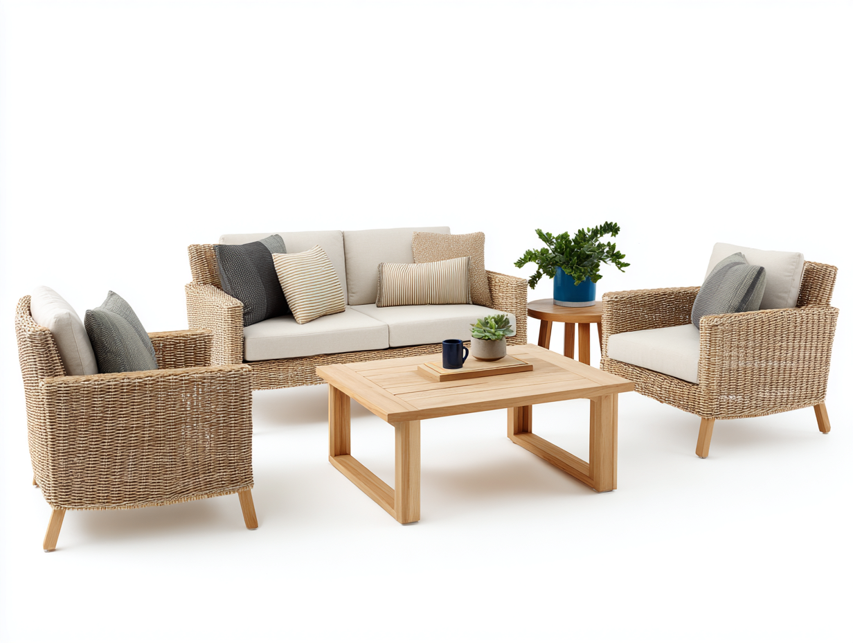 Sofás de exterior de ratán sintético 230x170x78 cm - natural y beige - conjunto de jardín moderno-Laviagahome