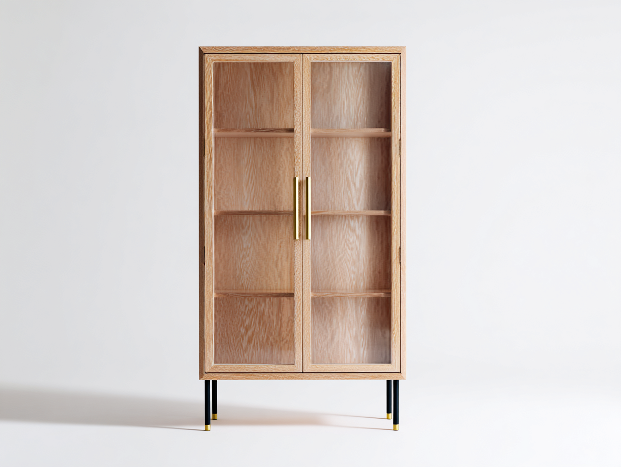 Vitrinas de madera 82x36x165 cm color roble para salón - puertas de vidrio acanalado estilo moderno-Laviagahome