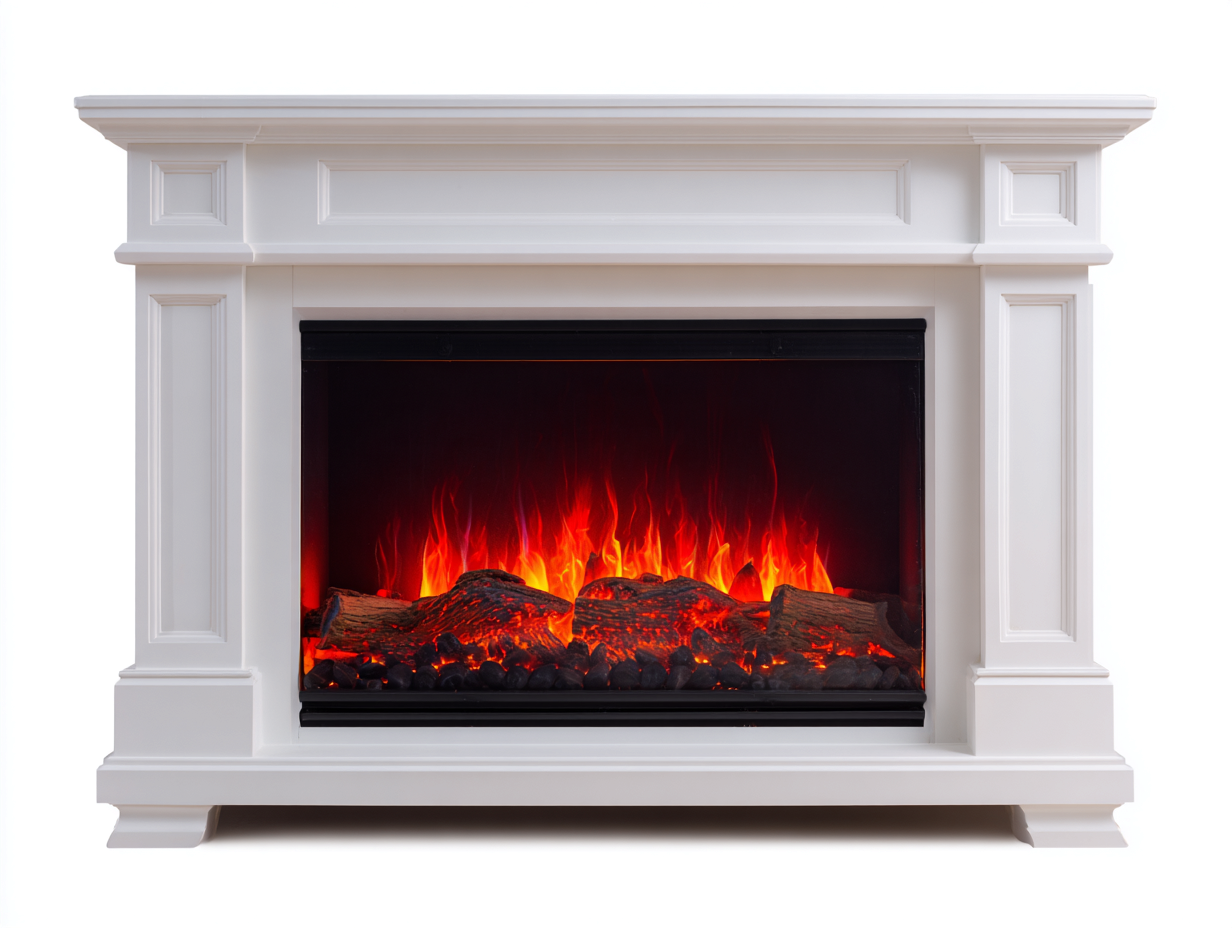 Chimeneas eléctricas 150x34x108 cm - blanco negro y naranja - diseño clásico con efecto llama-Laviagahome