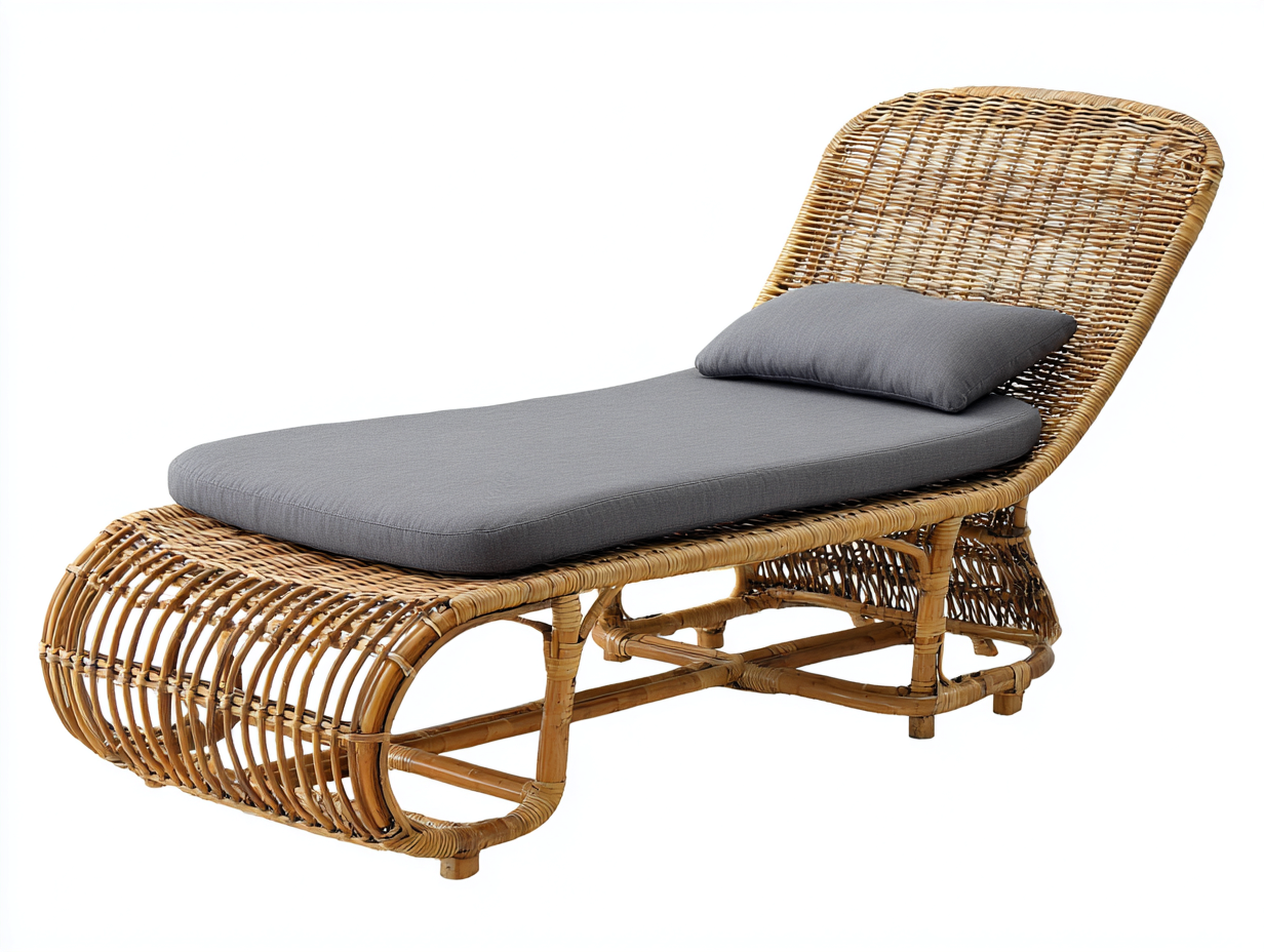Tumbonas de ratán 195x75x78 cm - Marrón natural-Gris - diseño curvo para jardín-Laviagahome