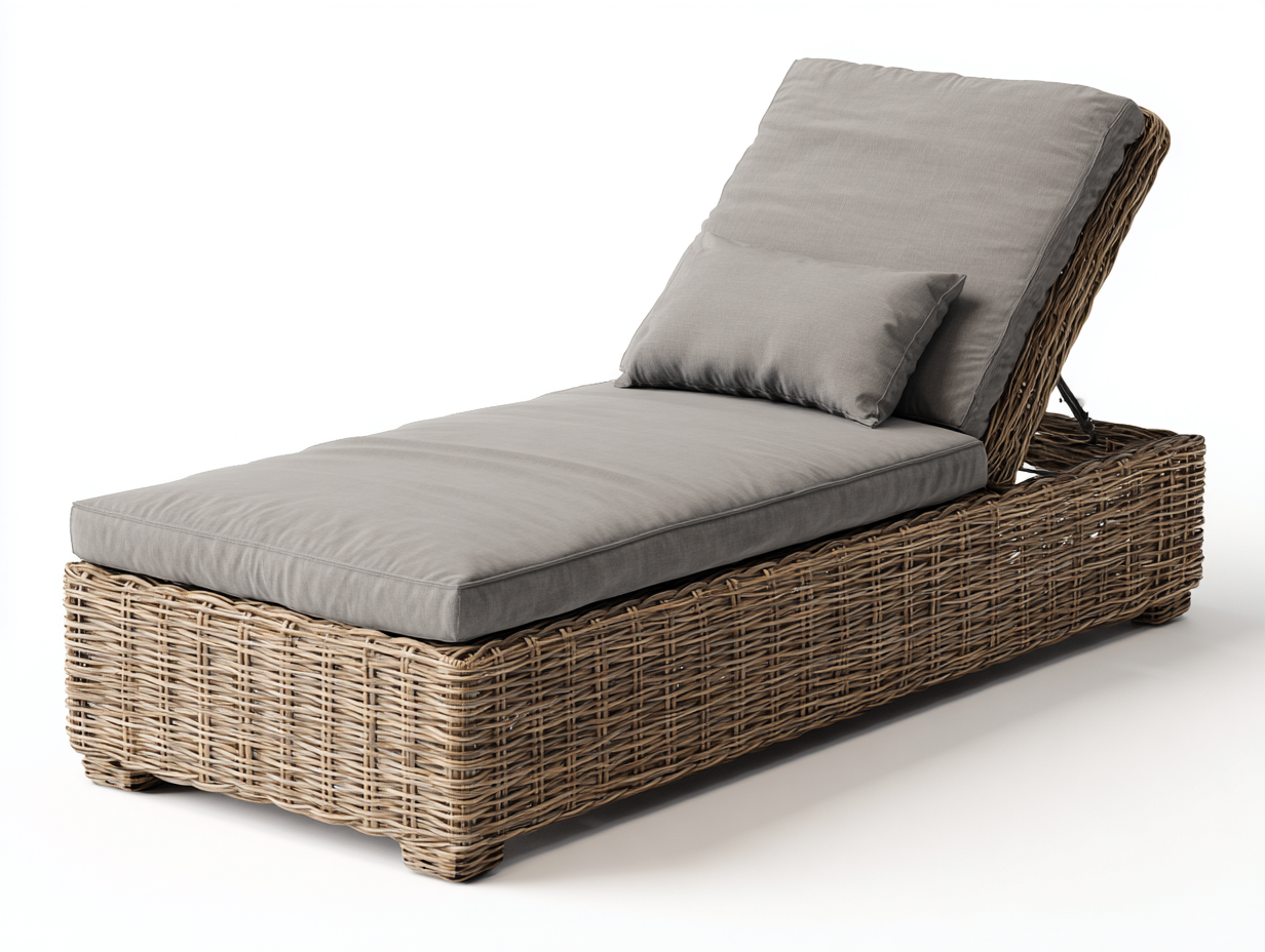 Tumbonas de ratán 200x75x70 cm - Marrón natural-Gris - diseño moderno para jardín-Laviagahome